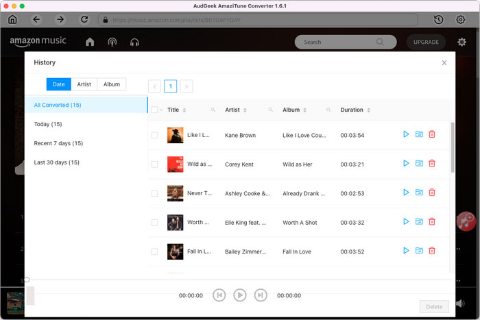 Amazon Music Conversion history